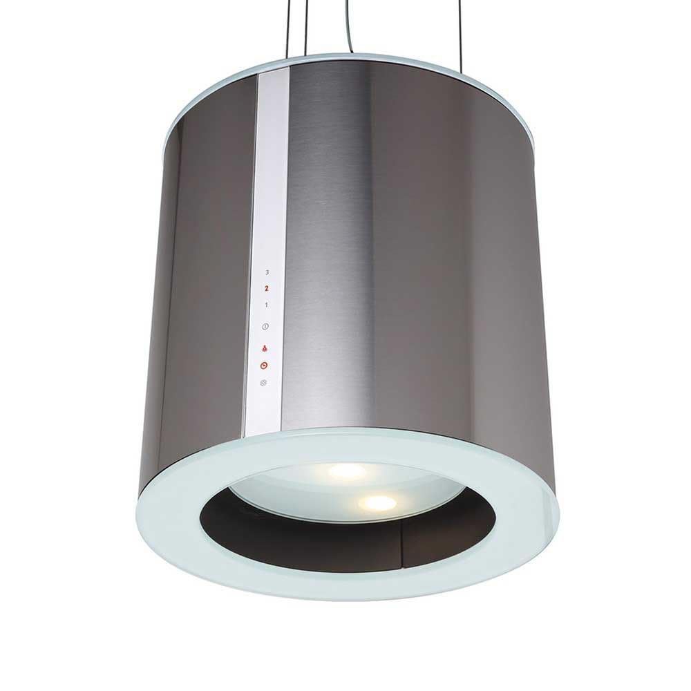 Cata Campana Extractora ISLA MOON, 3 Velocidades, Panel Control Táctil, Capacidad Extracción 645m3/h, Motor BT2 Extra Silencioso, LED, Fácil Instalación, Filtros Incluidos, Acabo Inox y Cristal Blanco