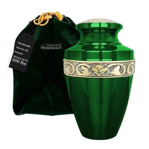 Image of Trupoint Memorials Cremation Urns for Human Ashes, Funeral Memorial Urn for Male and Female, Decorative Burial Grecian Urn Collection for Adult Men & Women - Grecian Green Gold, XL (300 LB)