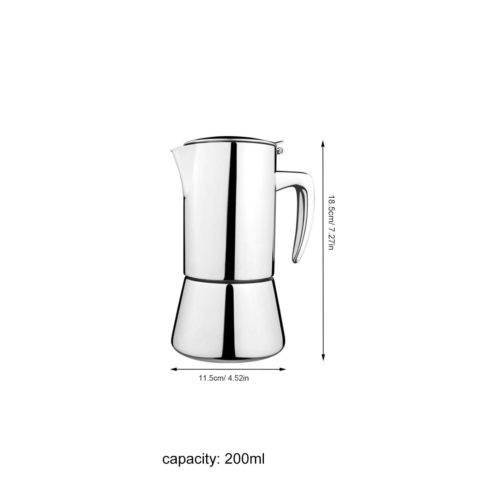 Cabilock Cafetera Capacidad de 200ml de Acero Inoxidable 304 para Estufa Espresso Apta para Cocinas de Inducción y Fuego Abierto, Adecuado para Uso en Casa y Hotel