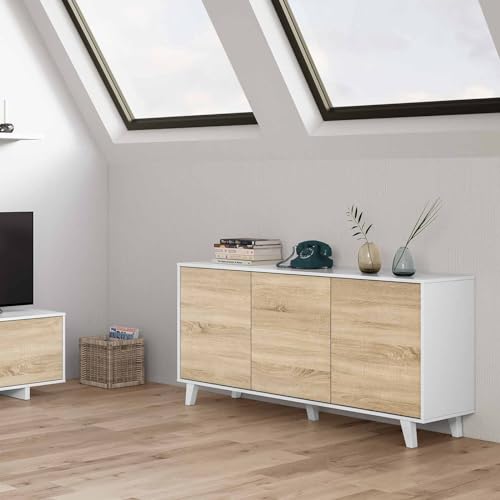 Aparador buffet Bora blanco brillo y roble de 154 cm para salon 3