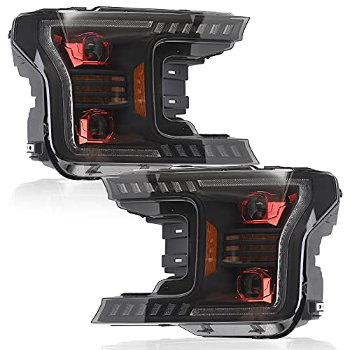 Perfit Zone Headlight Assembly Halogen Type Compatible With FORD F-150 18-21, DRL Turn Signal,Black(Pair)