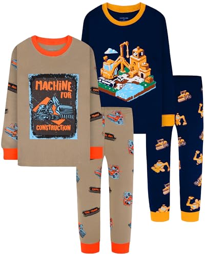 DAUGHTER QUEEN Boys Pajamas Size 8 Kids PJs 100% Cotton Long Sleeve Pj Sets Children Construction Sleepwear Winter Jammies Sleep Clothes 8T 7-8 Years Old Medium