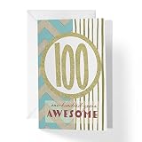 1Up Greetings 100th Birthday Card with Envelope - Gold Stripes Turquoise Chevron one-hundred years o