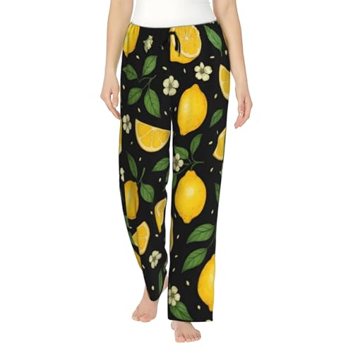 ZEYARUIBO Black Background Lemon Flower Women'S Loose Casual Long Sleepers