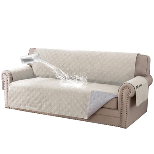 BellaHills Sofa Cover 3 seater 100% Waterproof Sofa Covers Non-Slip Sofa Slipcovers Couch Covers Washable with Elastic Strap Sofa Protectors from Pets Seat Width 68"(3 Seater, French Oak)