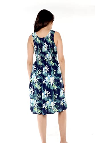 Image of Family Matching Hawaiian Clothes, Orchid Breeze Navy | Lightweight 100% rayon • Family matching outfits • Beach vacations • Luaus • Cruises • Family photos