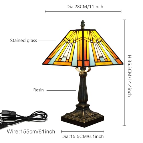Tiffany lampa stołowa bursztynowa brązowa witrażowa lampa misja styl antyczne biurko obok lampki do czytania do domu salonu sypialni