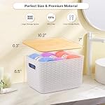 4 Packs Storage Bins with Bamboo Lids - Plastic Storage Containers with Lids Stackable Storage Box: Storage Baskets for Organizing Desktop Closet Playroom Classroom Office,White