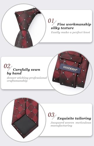 Image of HISDERN Plaid Ties for Men Classic Checkered Tie and Pocket Square Cufflinks Tie Clip Set Woven Men's Necktie Business