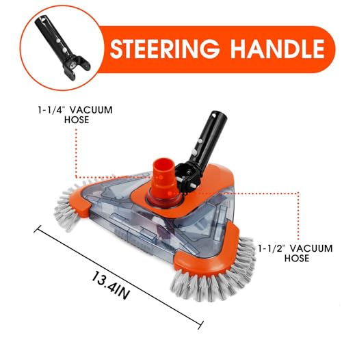 TidyMister Pool Vacuum Head with Side Brush,Universal Steering Handle & Universal Rotatable Hose Adapter,Swimming Weighted Pool Brush Vac (Safe for Vinyl Liner Pool) for Inground & Above Ground Pools by TidyMister - Image 5