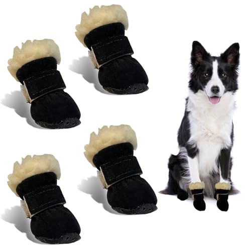 CHONGQILAO Zapatos para Perros Antideslizantes, 4 Piezas Botas Nieve para Perros, Zapatos Invierno Perro, Protector de Pata de Botas para Perros, Adecuado para Perros Pequeños Medianos y Grandes