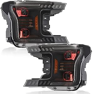 Perfit Zone Headlight Assembly Halogen Type Compatible With FORD F-150 18-21, DRL Turn Signal,Black(Pair)