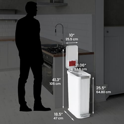 Image of iTouchless SoftStep 50 L / 13.2 Gallon Slim Step Pedal Kitchen Trash Can with Odor Filter, Indoor Recycling Bin Durable Dent-Proof, Stainless Steel Trim Garbage Bin with Lid, Home Office White Plastic