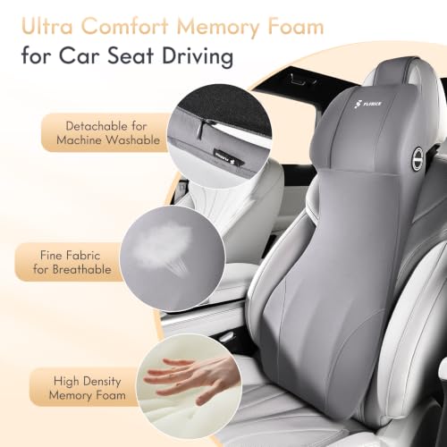 Image of FLORICH Memory Foam Car Seat Cushion and Lumbar Support Headrest Pillow Ergonomic 2-in-1 Neck Pillow & Back Support for Car Truck Seat Long Driving Sciatica Tailbone Pain Relief, Gray