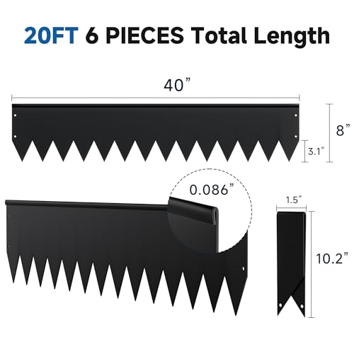 20Ft.Galvanized Steel Landscape Edging(6-Pack)-8"x40" Metal Garden Edging,7 Clips&Gloves,Hammer-in,No Dig,Rustproof,for Landscaping,Tree Rings,Garden,Yard&Pathway–Black by GTSABWAY - Image 2