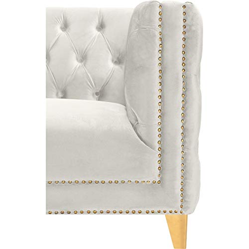 Meridian Furniture 652Cream-L Michelle Collection Modern | Contemporary Loveseat With Deep Button Tufting, Nailhead Trim And Sturdy Gold Iron Legs, 66" W X 34" D X 30" H, Cream #TOP3