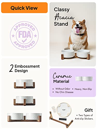 Le Tauci Dog Bowls Ceramic, Dog Bowl Set With Acacia Wood Stand, 3 Cups Dog Food And Water Bowl For Small Medium Sized, Weighted Dog Dishes, Pet Bowls #TOP2
