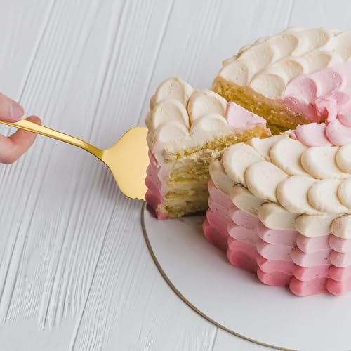 Miniatura 7 de Giusobg Cortador De Tartas De Bodas Juego De Cuchillo Y Espátula Dorado De 2 Pzs Juego De Cubiertos Apto Para Lavavajillas Cubiertos Ideal Para Hornear En Casa, Reuniones De Té Tarde, Fiestas Oro