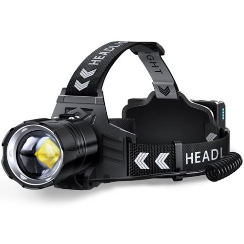 FINICO Rechargeable LED Headlamp 99000 High Lumens, 95 Hours Long Lasting Head Light with Zoomable & IPX7 Waterproof & 12 Modes & 125° Adjustable, Powerful Head Lamp for Outdoor, Camping, Hardhat