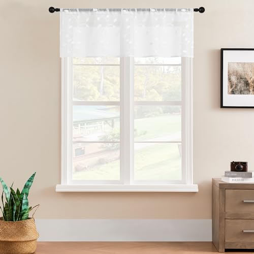 MRTREES Sheer Valance Curtain, 2 Panels Christmas Sheer Curtains Valances Rod Pocket, Voile Leaves...