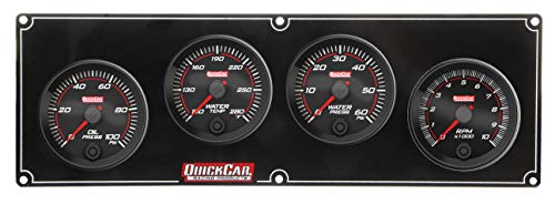 Image of QUICKCAR RACING PRODUCTS Gauge Panel Assembly, Redline, Oil Pressure /Water Temperature /Water Pressure /2-5 /8 in Tachometer, Black Face, Kit