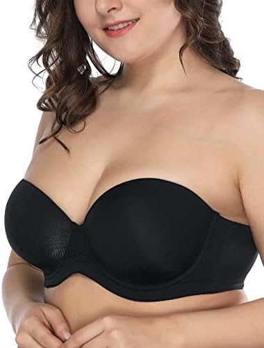 Deyllo Women’s Strapless Bra Underwire Full Coverage Multiway Bra Plus Size Red Carpet(Black, 36DDD)