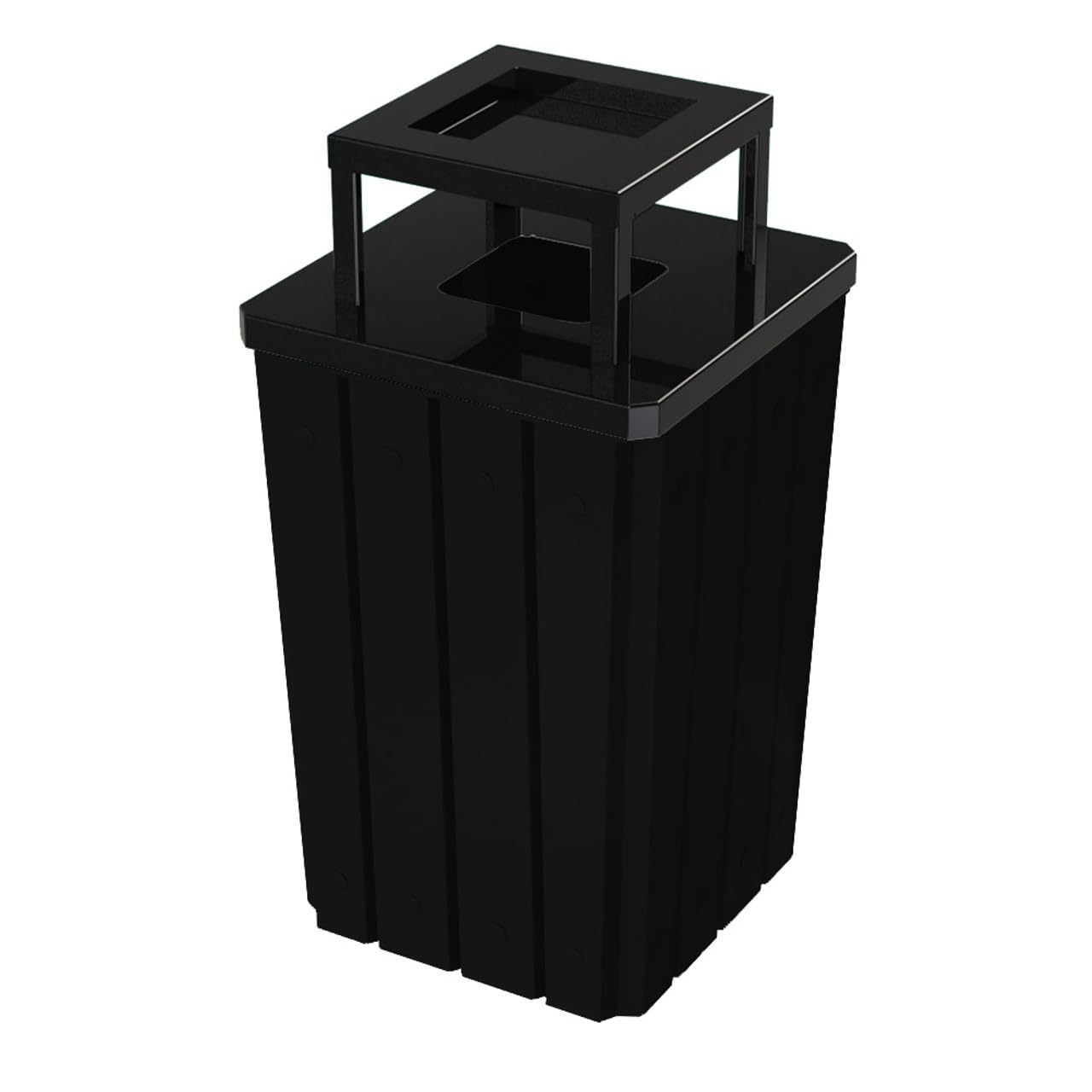 32 Gallon Square Slated 100% Recycled Plastic Heavy Duty Outdoor Trash Can with Ashtray Top Lid - Dark Granite
