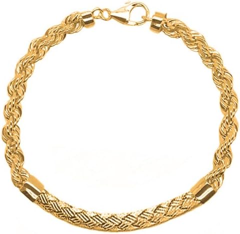 Savlano 925 Sterling Silver 4mm Rope Chain with Braided Bar Bracelet 7.5 Inches for Women Comes in Rose - Gold - Silver with a Gift Box