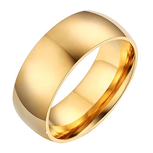 JAJAFOOK Gold Plated Stainless Steel Dome Band Rings,8MM 8