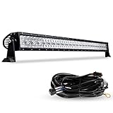 Auxbeam 50 Inch LED Light Bar 288W, 5D Lens Waterproof Off Road Driving Lights, 28800 Lumens Double Row Spot Flood Combo Fog Light Work Light with Wiring Harness for Pickup Trucks SUV ATV UTV Boat