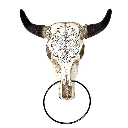 BestGiftEver Western Tooled Bull Skull Head Towel Ring Holder -