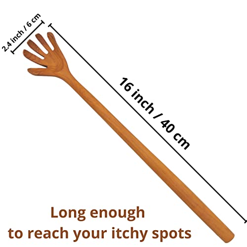 Forever 1 – Wooden Back Scratcher Stand Out Teak Wood, So Real Large Hand For Adults Men Women, Long Handle Claw For Scratching Hard To Reach Itching Point, 2 Pieces, 16" Easy To Reach The Itchy Spot #TOP1