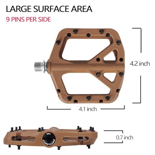 FIFTY-FIFTY Mountain Bike Pedals, Non-Slip MTB Nylon Composite, 9/16" Bicycle Pedals, Lightweight and Wide Flat Platform (Gum) - Thumbnail 3