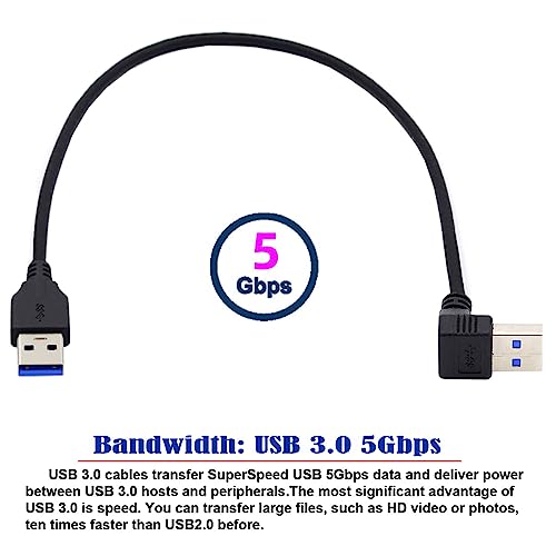 NFHK Up Angled USB 3.0 Type-A Male to Straight 3.0 Type-A Male Data 5Gbps Cable 90 Degree 40cm, Black, 40 cm - Image 4