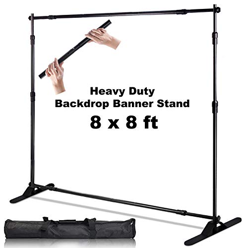 AkTop 8x8 ft Heavy Duty Backdrop Banner Stand Kit, Adjustable Photography Step
