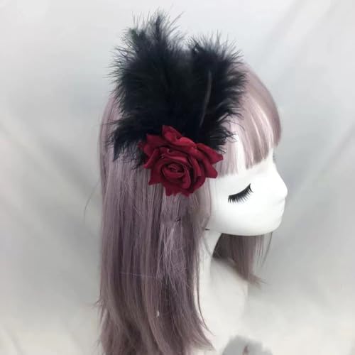 Pinza para cabello con plumas estilo gótico y rosa decorativa para Halloween, bodas y fiestas - GELXGRIT miniatura 4
