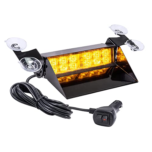 LAMPHUS SolarBlast SBWL26 12W AMBER LED Warning Strobe Dash Light [32 Flash Modes] [Adjustable Angle] [Suction Cups] Yellow Flashing Emergency Dash Windshield Light for Truck Vehicles