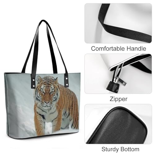 Tiger in The Snow Women's Leather Handbag Shoulder Bag Tote Purse Bags for Shopping Travel4