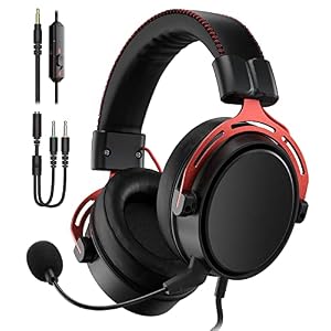 Gaming Headset mit Mikrofon, 7.1 Surround Sound PC Gaming-Headset für PS4, Kopfhörer Mikrofon 360°Noise Cancelling, Gamer Headset, Over-Ear Headphones PS5, Xbox One, Switch, Laptop, Schwarz