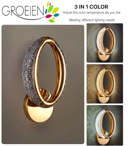 Image of Groeien Pack of 2 | 10W | 3 Color Modern LED Oval Shape Crystal Wall Sconce Gold Wall Light for Bedroom Living Room Corridor Lighting Fixtures Wall Mount(Oval Crystal-Golden, 2)