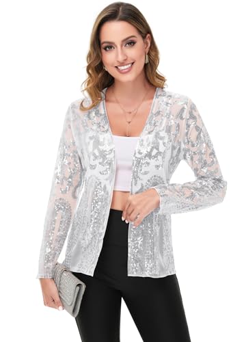 Anna-Kaci Women's Sparkly Sequin Cardigan Long Sleeve Open Front Glitter Party Evening Jacket4