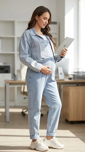 Image of PACBREEZE Women's Maternity Shorts Jean Overalls for Women Stretchy Denim Bib Jumpsuits Summer Pregnancy Shorts