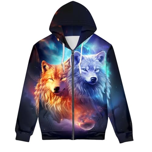 JooMeryer Mens Wolf Front Zip Up Hoodies Long Sleeve Crew Neck Casual Jacket Sweatshirts