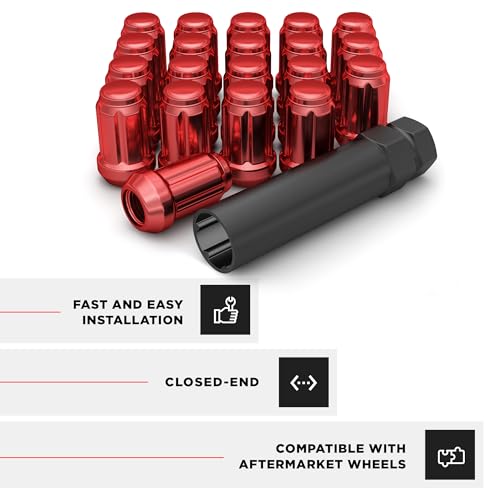 Image of White Knight 3804RDT-20AM 1 /2 inch-20 Red 6 Spline Lug Nut with Key, 20 Pack (for AFTERMARKET Wheels with Smaller 0.80 inch Diameter Seating)