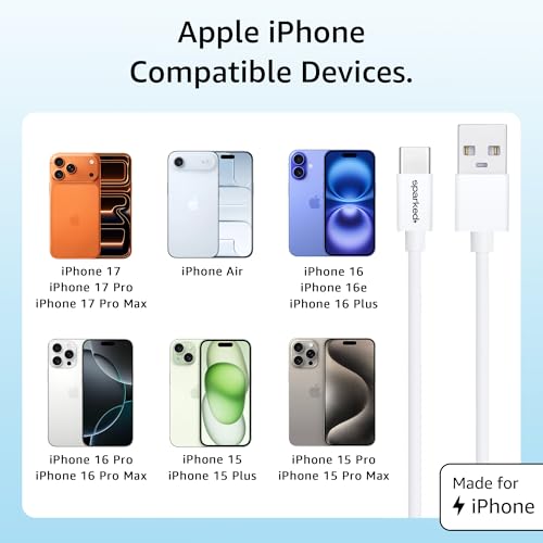 SPARKED CarPlay USB-A to USB-C Cable for iPhone 17/16/15 Series (Pro/Pro Max/Plus/16e) – Fast Charging Data Sync Type-C Car Charger Cord, 1.2m (UK) - Image 4