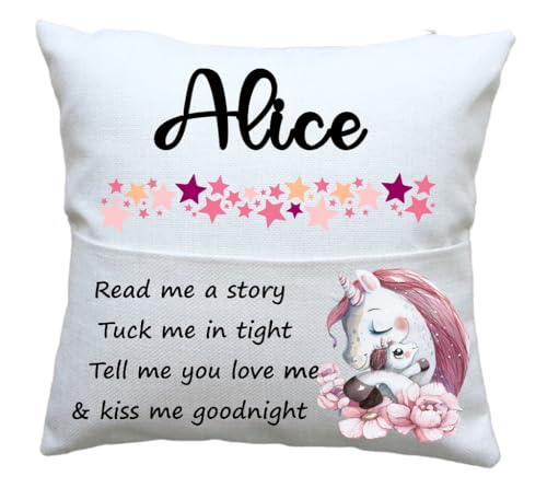 Personalised Unicorn book Cushion case cover, unicorn pocket cushion cover
