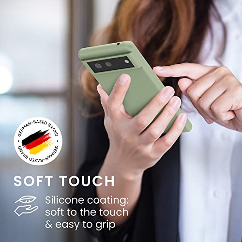 kwmobile Case for Google Pixel 6 Case - Soft Cover - Shockproof Silicone - Wireless Charging Gray Green - Image 4