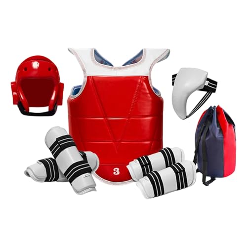 Qianly Set de Protection Taekwondo 6 Pièces, Équipement de Combat Renforcé avec Casque et Plastron, Protections Épaisses pour Entraînement, Compétition et Arts Martiaux, L