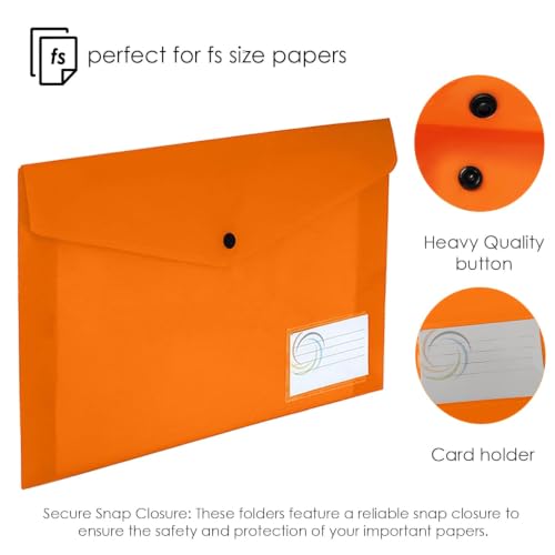 Image of Shuban A4 Plastic File Folder Document Organizer, Plastic File Holder with Snap Button, Waterproof Certificate Folder for Office, School, Home (Style-1-Plain Folder - 5 Pcs -Multi Color)