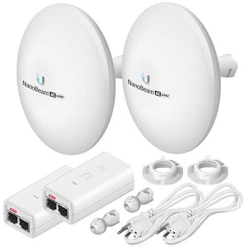 Wireless Bridge NBE-5AC-GEN2 PRE-CONFIGURED Bundle of 2 Ubiquiti NanoBeam 5AC GEN2, 2 Units Kit 100% Configured as Outdoor Point-to-Point Wi-Fi Bridge, Plug and Play, 450+ Mbps Speed, 15+ km Range.